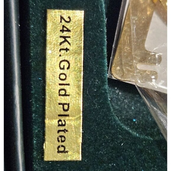 2 Vintage Ornaments Carin Terrier Dog 24Kt Gold Plated Metal & Ceramic Christmas - Picture 3 of 12